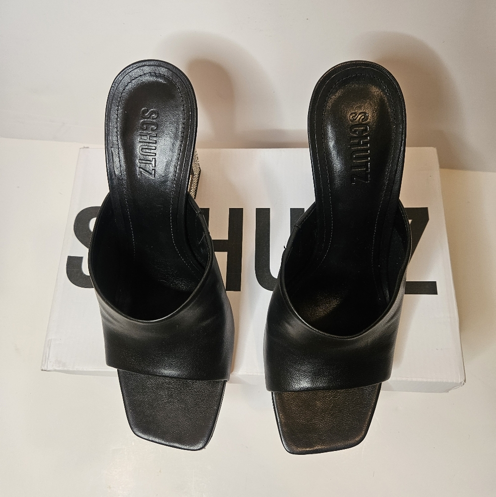 NEW IN BOX | Schutz Filipa Glam Wedge Mule Sandals - Black/Silver - 9.5 - Picture 8 of 10